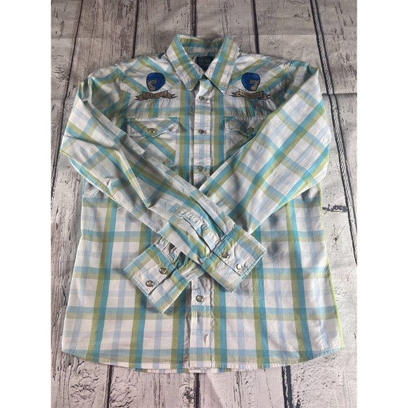 Hollister Snap Up Shirt Men's Medium Long Sleeve Demonio Azul - Picture 1 of 9